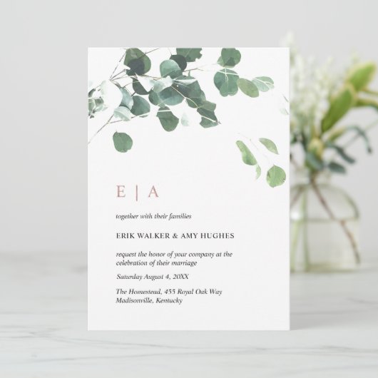 Custom Design #1 - Eucalyptus bladeren & Roos goud Kaart (Staand voorkant)