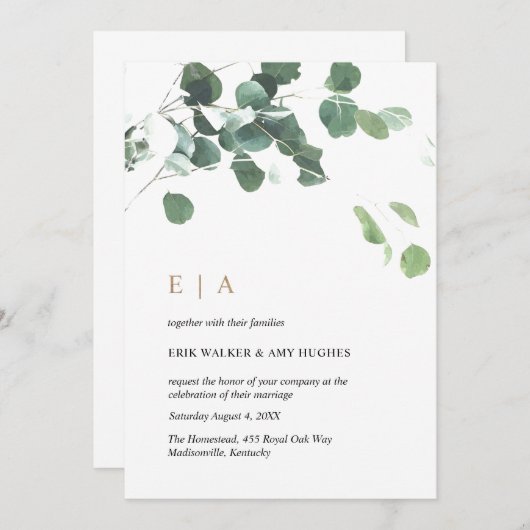 Custom Design #2 - Eucalyptus bladeren & goud Kaart (Voorkant / Achterkant)