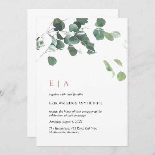 Custom Design #3 - Eucalyptus bladeren & koper Kaart (Voorkant / Achterkant)