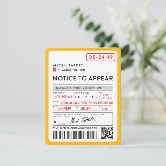 CUSTOM DESIGN Bar Mitzvah New York Ticket Kaart (Staand voorkant)