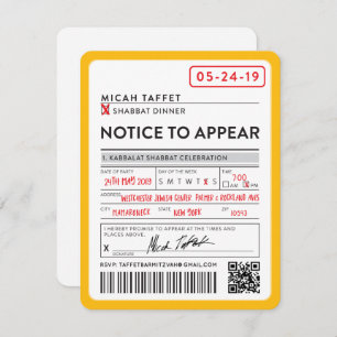 CUSTOM DESIGN Bar Mitzvah New York Ticket Kaart