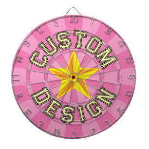 Custom Design jouw tekst Yellow Star op Girly Pink Dartbord
