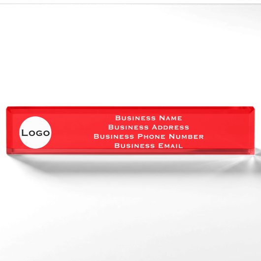 Custom Desk Name Bord – Rood met Logo Naambordje (Voorkant)
