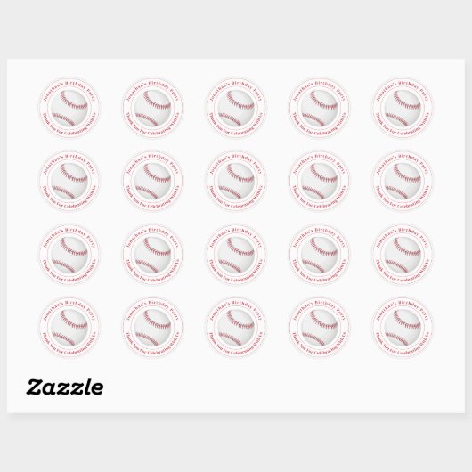 Custom Details Baseball Ball Sport Birthday Event Ronde Sticker (Vel)