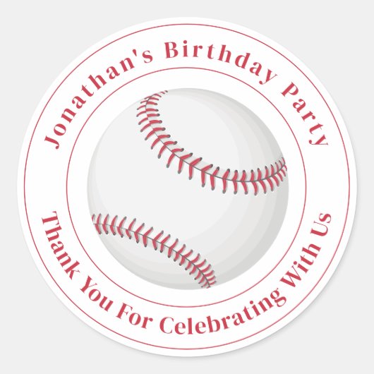 Custom Details Baseball Ball Sport Birthday Event Ronde Sticker (Voorkant)