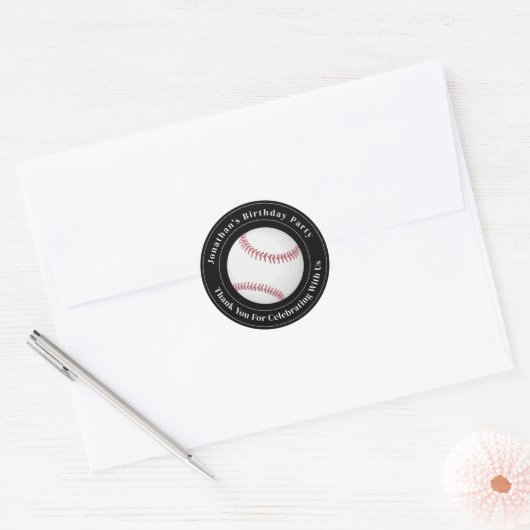 Custom Details Baseball Ball Sport Birthday Event Ronde Sticker (Envelop)