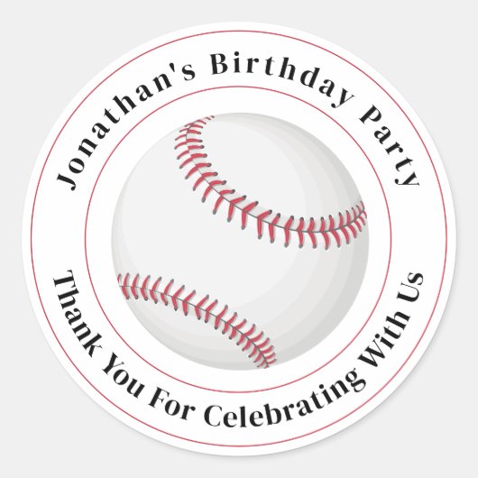 Custom Details Baseball Ball Sport Birthday Event Ronde Sticker (Voorkant)
