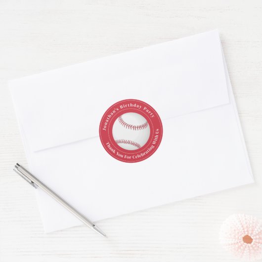 Custom Details Baseball Ball Sport Birthday Event Ronde Sticker (Envelop)