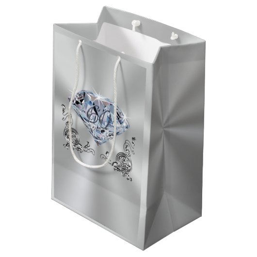 Custom Diamond 60ste bruiloft Jubileum Gift Bags Medium Cadeauzakje (Achterkant Gekanteld)