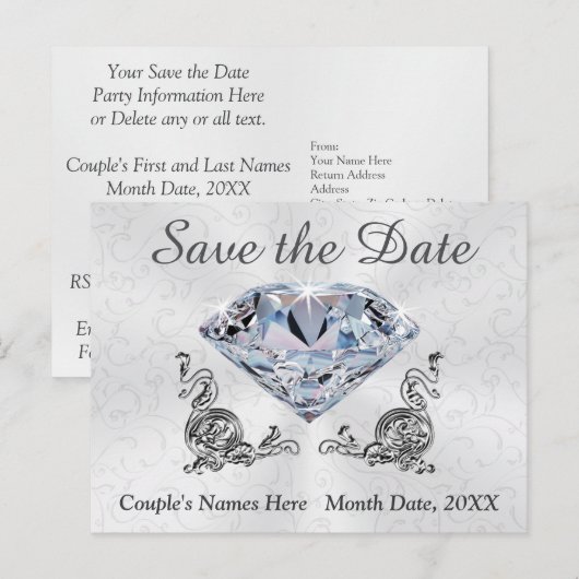 Custom Diamond Wedding Save the Date Post Kaarten (Voorkant / Achterkant)