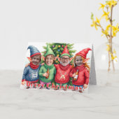 Custom Digital Add Your Face 4 Photo Elves Funny Kaart (Gele Bloem)