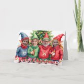 Custom Digital Add Your Face 4 Photo Elves Funny Kaart (Voorkant)