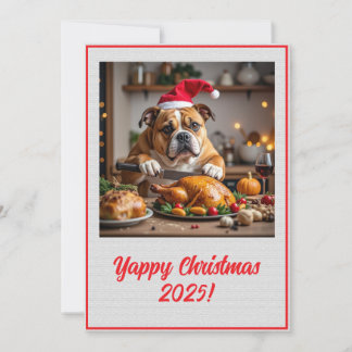 Custom Digital Bulldog Yappy Christmas Turkey Xmas Kaart
