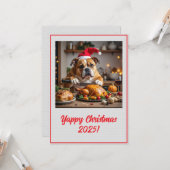 Custom Digital Bulldog Yappy Christmas Turkey Xmas Kaart (Voorkant / Achterkant in situ)