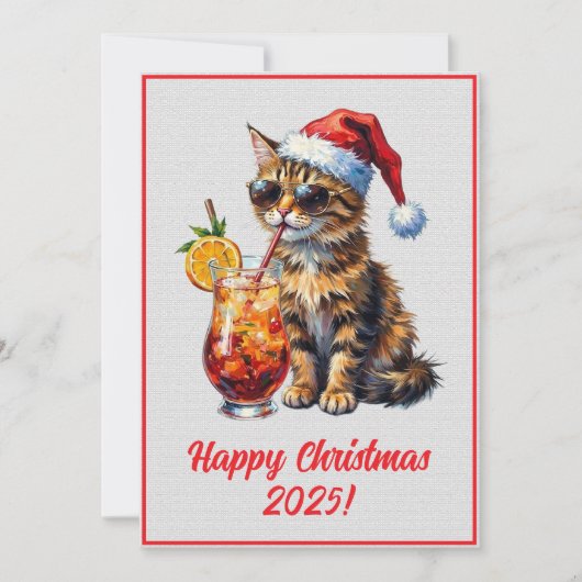 Custom Digital Christmas Cool Cat Cocktail Xmas Kaart (Voorkant)