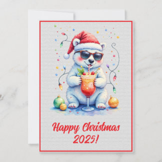 Custom Digital Christmas Polar Bear Cocktail Xmas Kaart