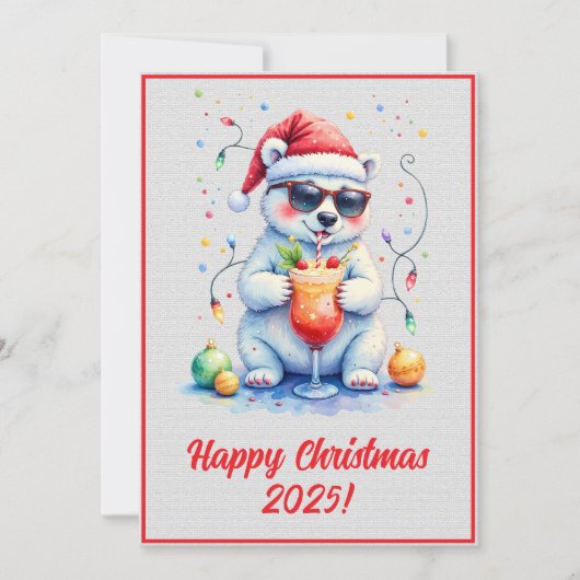 Custom Digital Christmas Polar Bear Cocktail Xmas Kaart (Voorkant)