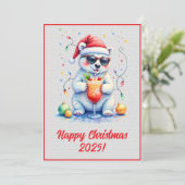Custom Digital Christmas Polar Bear Cocktail Xmas Kaart (Staand voorkant)