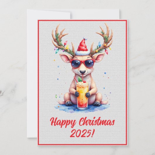 Custom Digital Christmas Reindeer Cocktail Xmas Kaart (Voorkant)