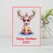 Custom Digital Christmas Reindeer Cocktail Xmas Kaart (Staand voorkant)