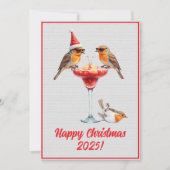 Custom Digital Christmas Robins Cocktail Xmas Kaart (Voorkant)
