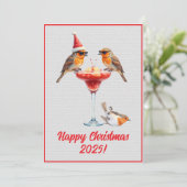 Custom Digital Christmas Robins Cocktail Xmas Kaart (Staand voorkant)
