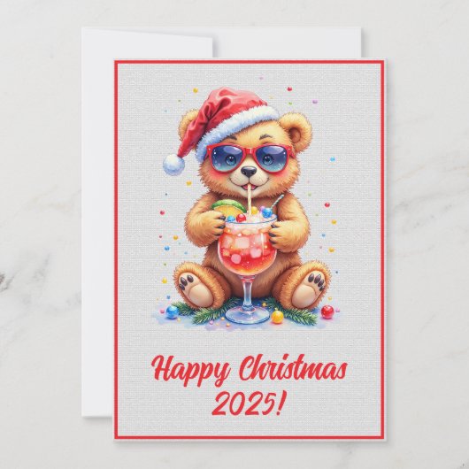 Custom Digital Christmas Teddy Bear Cocktail Xmas Kaart (Voorkant)