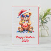 Custom Digital Christmas Teddy Bear Cocktail Xmas Kaart (Staand voorkant)