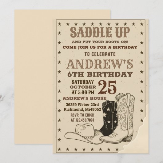 Custom Digital Cowboy Wild West Birthday Kaart (Voorkant / Achterkant)