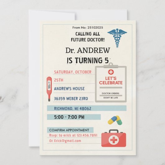 Custom Digital Doctor Kids Pretend Birthday Party Kaart (Voorkant)