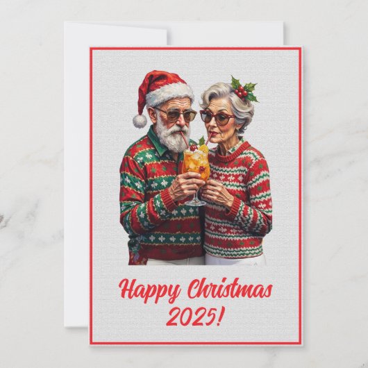 Custom Digital Elderly Couple Sharing Xmas Spirit  Kaart (Voorkant)