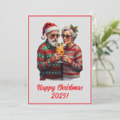 Custom Digital Elderly Couple Sharing Xmas Spirit  Kaart (Staand voorkant)