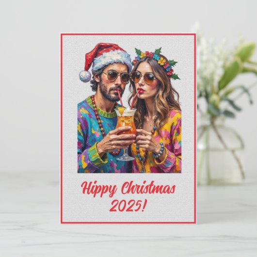 Custom Digital Hippy Christmas Cocktail Xmas Kaart (Staand voorkant)