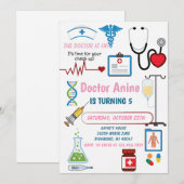 Custom Digital Nurse Kids Pretend Birthday Party Kaart (Voorkant / Achterkant)