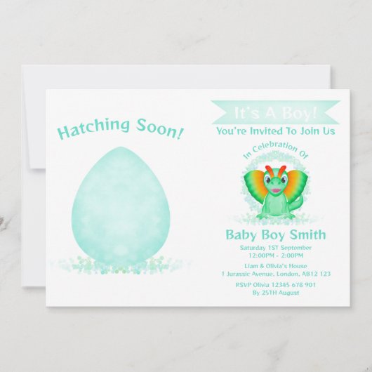 Custom Dino Waterverf Dinosaur Boy Baby shower Kaart (Voorkant)