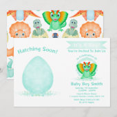 Custom Dino Waterverf Dinosaur Boy Baby shower Kaart (Voorkant / Achterkant)