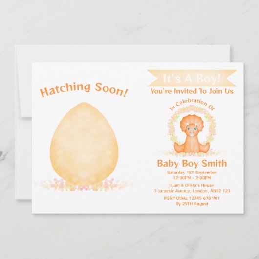 Custom Dino Waterverf Dinosaur Boy Baby shower Kaart (Voorkant)