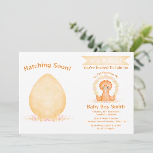 Custom Dino Waterverf Dinosaur Boy Baby shower Kaart (Staand voorkant)