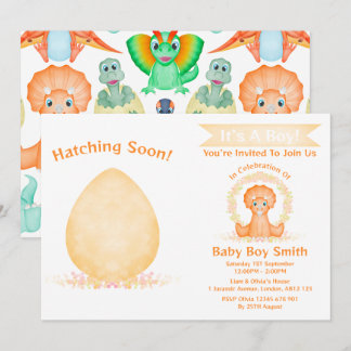 Custom Dino Waterverf Dinosaur Boy Baby shower Kaart