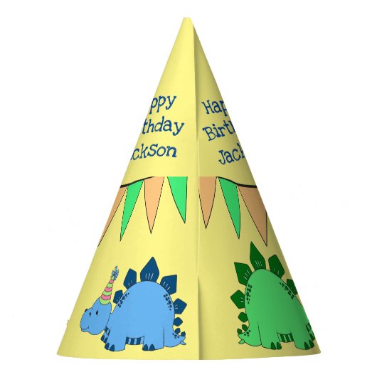 Custom Dinosaur | Fijne verjaardag van de jongen Feesthoedjes (Achterkant)