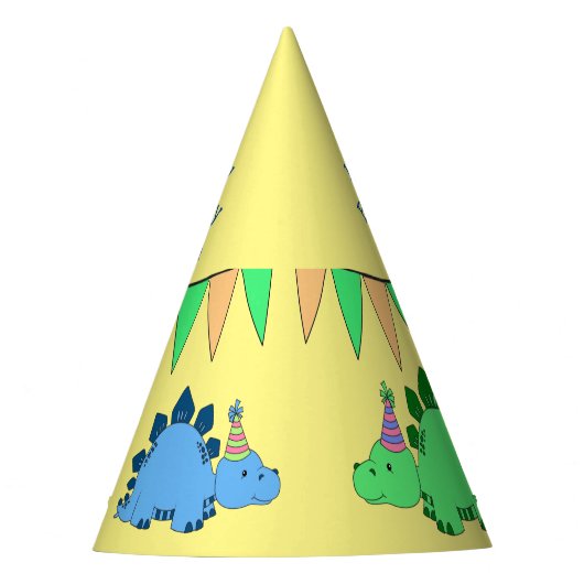 Custom Dinosaur | Fijne verjaardag van de jongen Feesthoedjes (Voorkant)