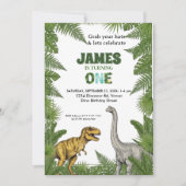 Custom Dinosaur Jungle 1st Birthday Invitation Kaart (Voorkant)