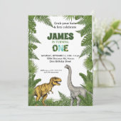 Custom Dinosaur Jungle 1st Birthday Invitation Kaart (Staand voorkant)