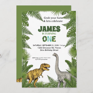 Custom Dinosaur Jungle 1st Birthday Invitation Kaart