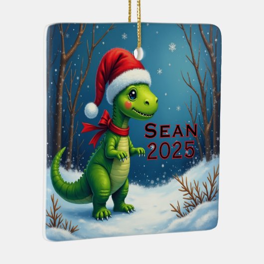 Custom Dinosaur Red Bow Keramisch Ornament (Rechts)