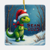 Custom Dinosaur Red Bow Keramisch Ornament (Voorkant)