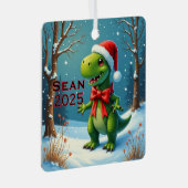 Custom Dinosaur Red Bow Metalen Ornament (Voorkant Rechts)