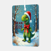 Custom Dinosaur Red Bow Metalen Ornament (Voorkant links)