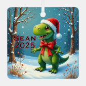 Custom Dinosaur Red Bow Metalen Ornament (Voorkant)