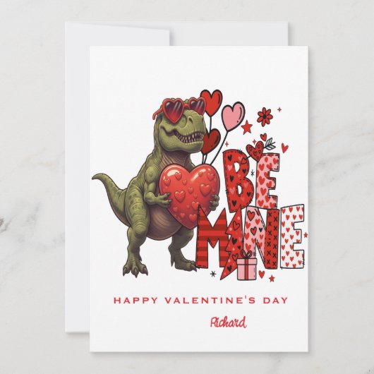 Custom Dinosaur Valentine Card – T‑Rex Be Mine Kaart (Voorkant)